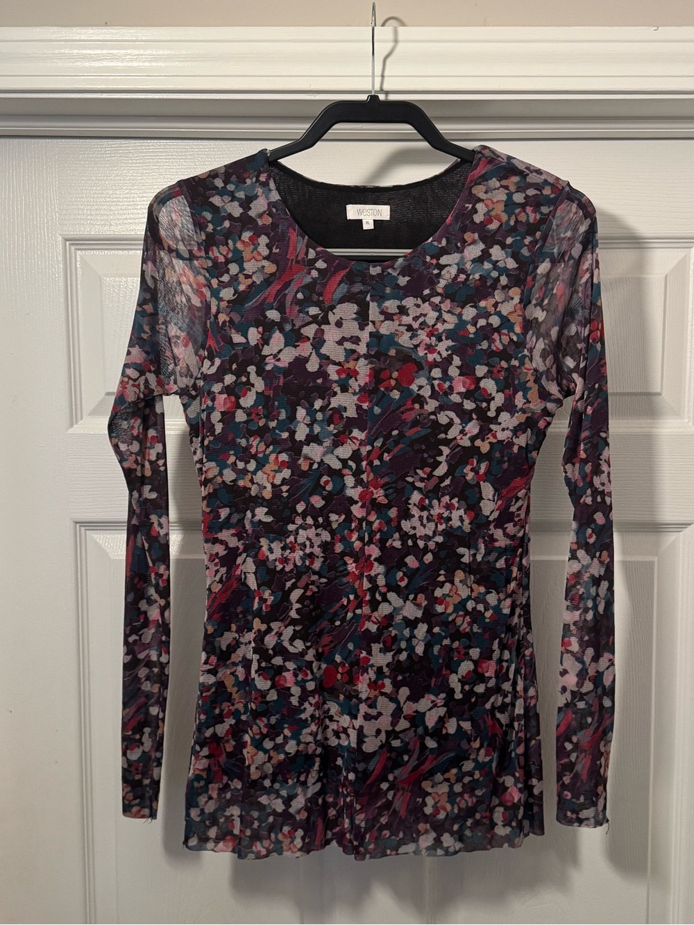 Sheer Long-Sleeve Floral Print Top - Purple Multi
